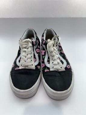 Vans Black Canvas Low-Top Sneakers with Pink Floral Pattern